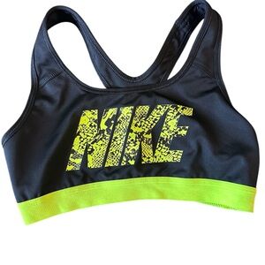 Nike Women's Black and neon green snake logo print sport bra size Small